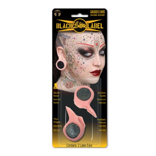 Black label latex piercing plug faux stretched ears alt cvlt